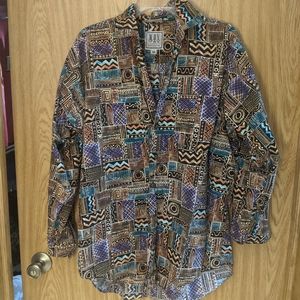 African inspired print button up long sleeve